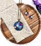 Strawberry Thief bird pink floral Liberty fabric button pendant and earrings - Image 3