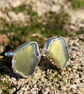 Stunning Olive Green Sea Glass and Sterling Silver Cufflinks - 1039