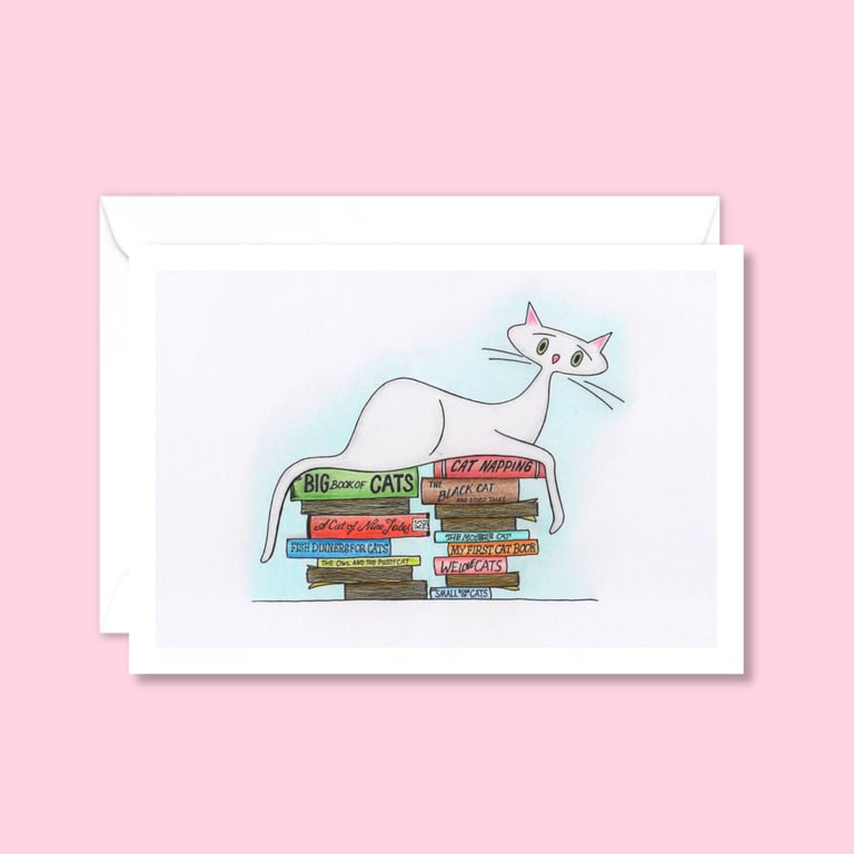 White Cat Greeting Card: Hand Drawn Illustration for a Cat Lover (118)