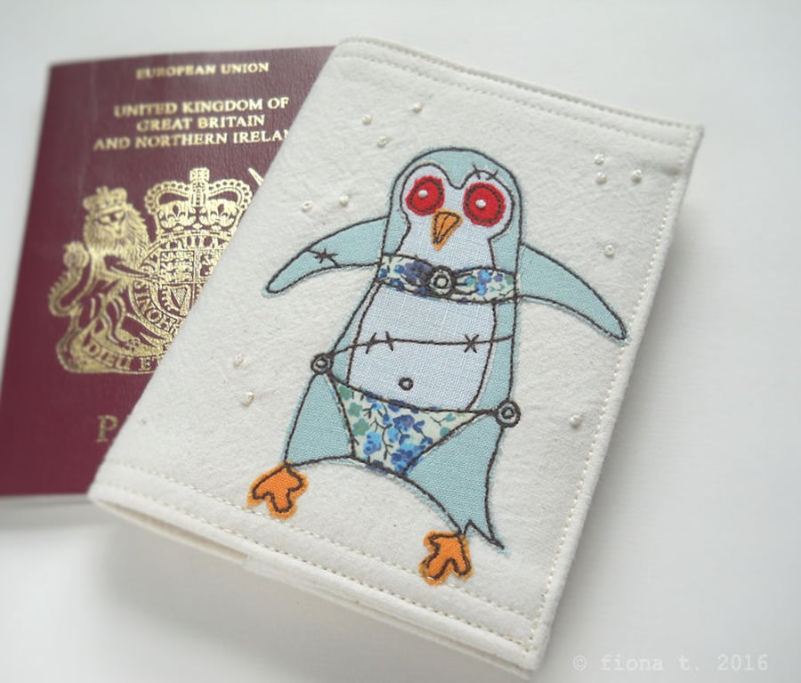 embroidered zombie penguin passport cover 