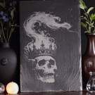 Smoky Skull Slate Art Board – Gothic A4 Slate Serving Board & Wall Art