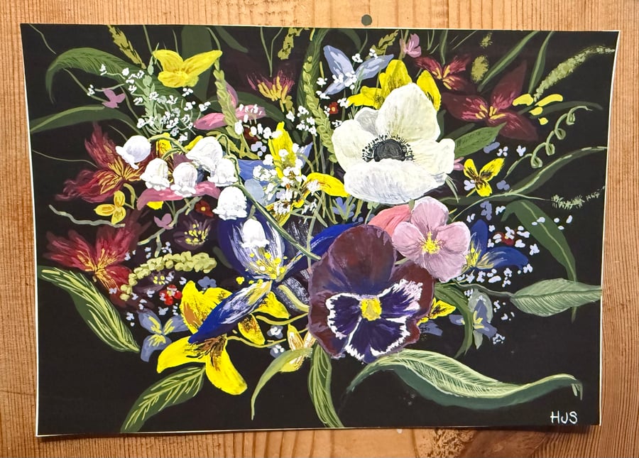 Dark Floral Original Painting 