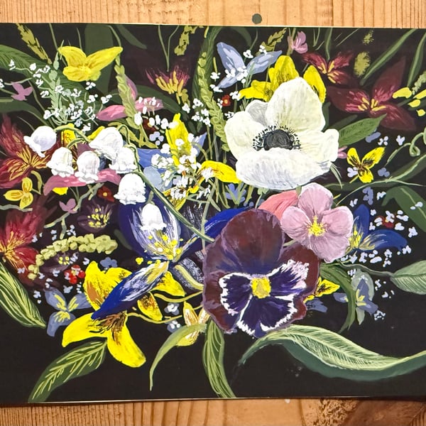 Dark Floral Original Painting 