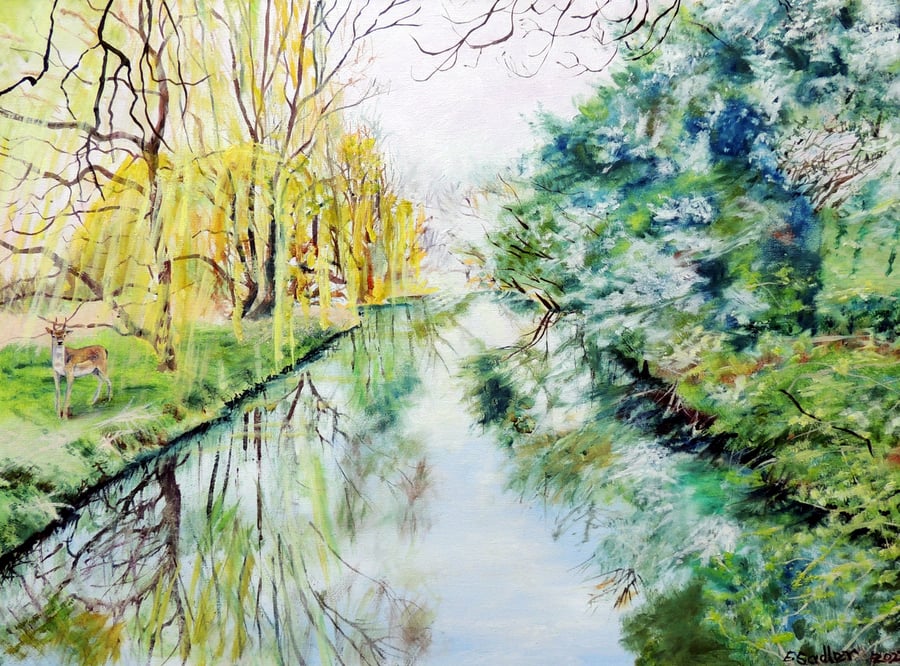 Springtime  River Landscape Original Oil Painting