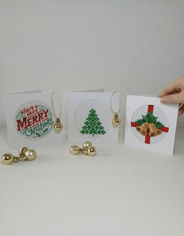 Christmas Cross-Stitch Cards — Set of 3 - Handmade with warmth and cosy charm