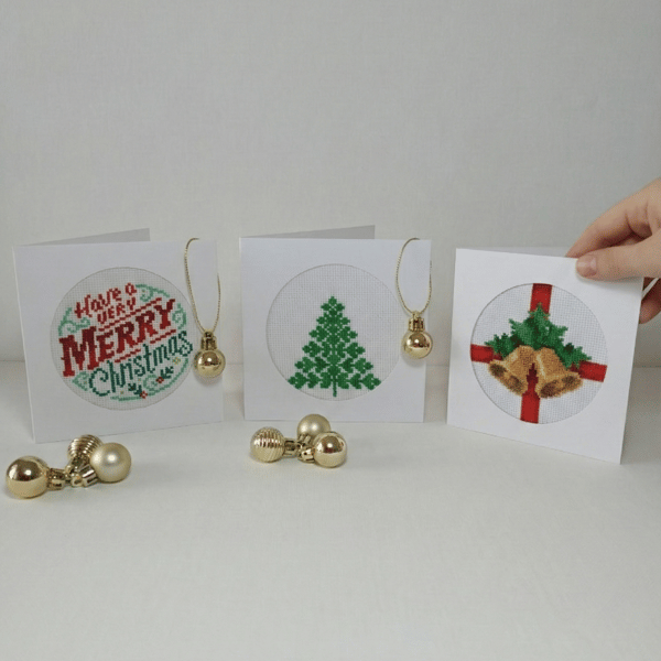 Christmas Cross-Stitch Cards — Set of 3 - Handmade with warmth and cosy charm