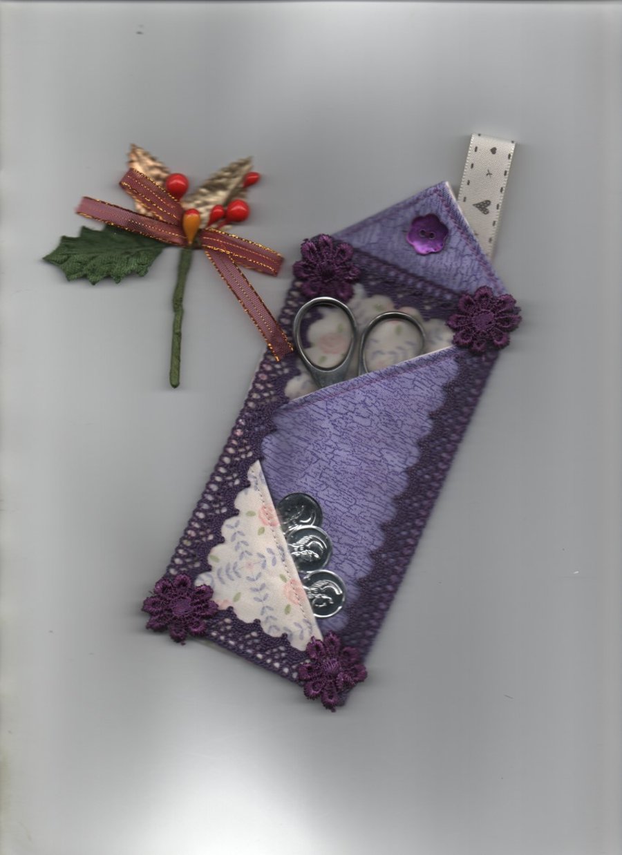 ChrissieCraft embellished embroidery scissor & needle threader CASE