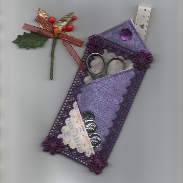 ChrissieCraft embellished embroidery scissor & needle threader CASE