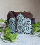 Purse or Make-up Bag in Turquoise and Brown Damask