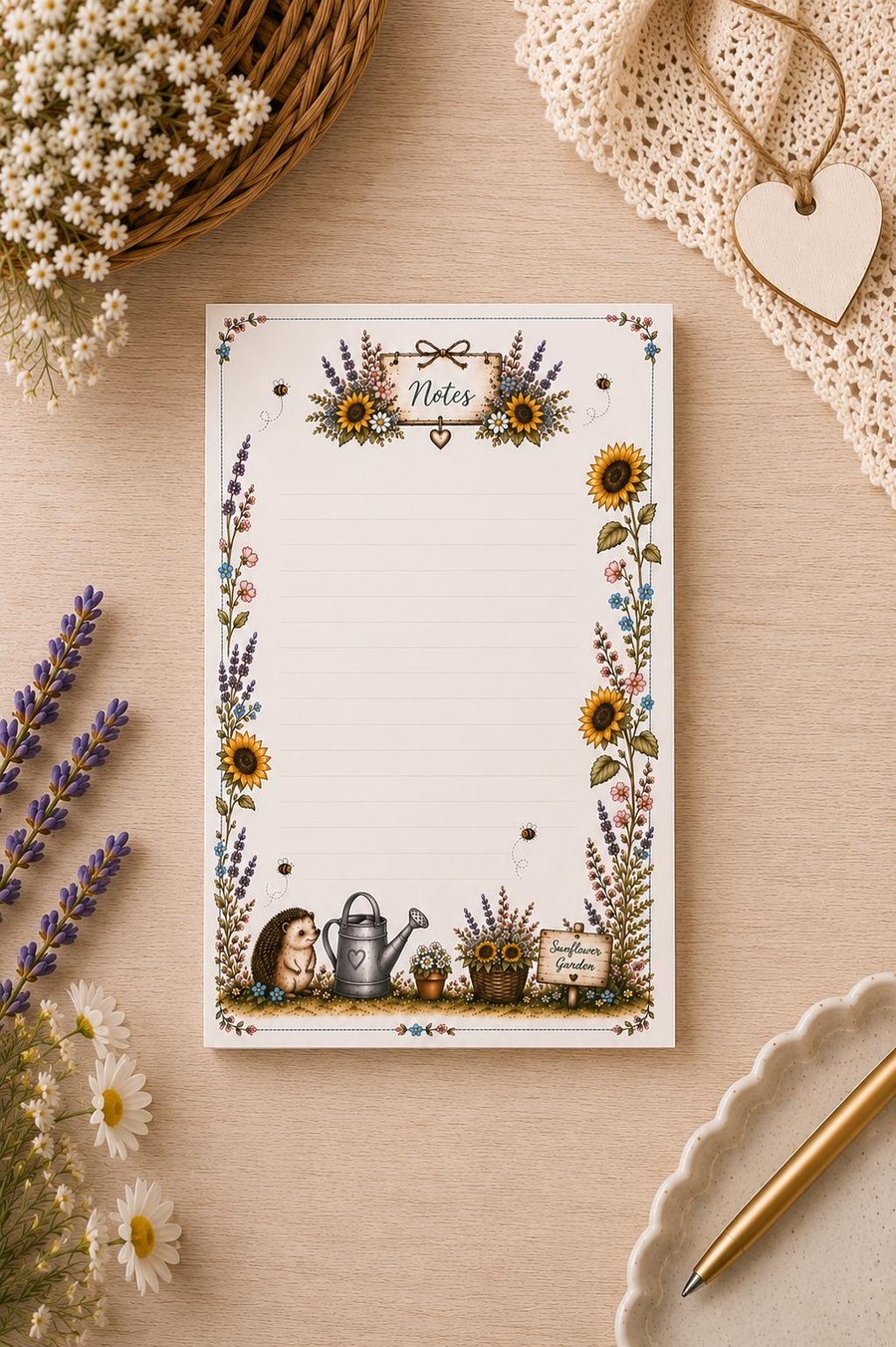 Sunflower Garden Floral Notepad - Lined Writing Pad - Shopping List Pad