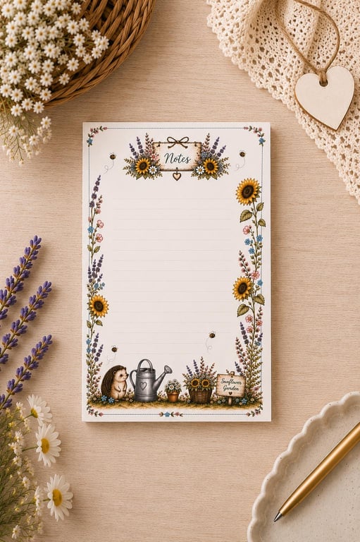 Sunflower Garden Floral Notepad - Lined Writing Pad - Shopping List Pad