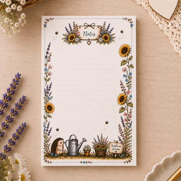 Sunflower Garden Floral Notepad - Lined Writing Pad - Shopping List Pad