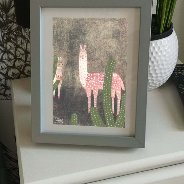 Llama and Cactus Print by Nina Martell