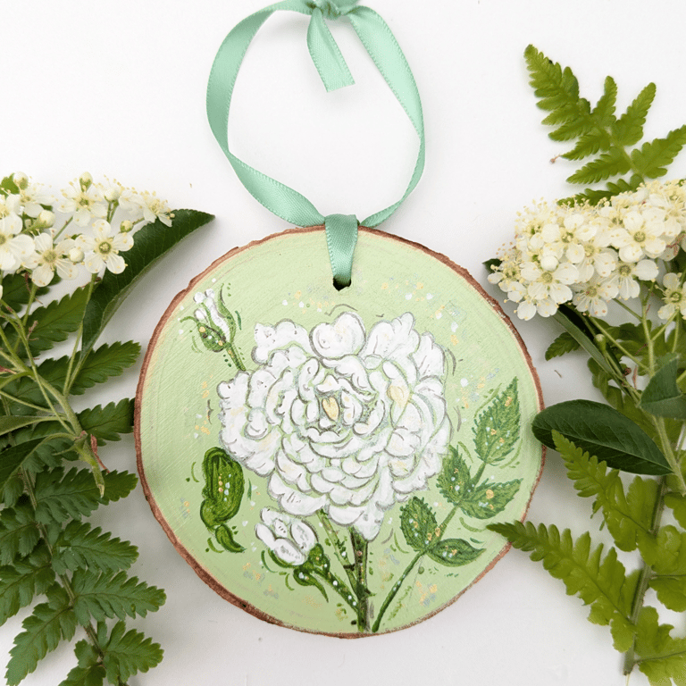White Rose June birth flower ornament, June birth flower hanging decoration 