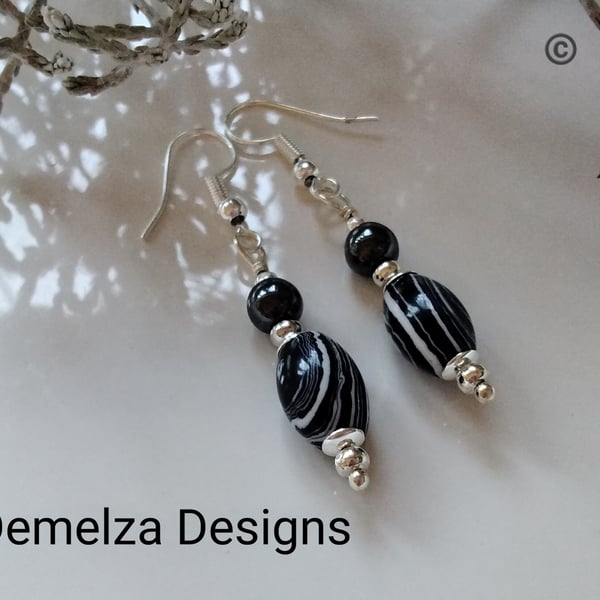 Howlite & Heamotite Earrings Silver Plated