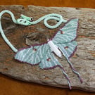 Luna Moon Moth Beaded Pendant and Chain Necklace Toggle Clasp