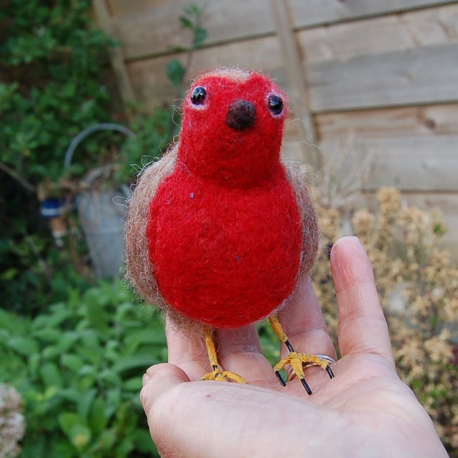 Needle Felt Robin - wool textile art 