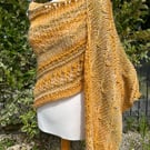Halo Effect Merino Wool Hand Knitted Textured and Lace Golden Yellow Shawl Wrap