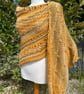 Halo Effect Merino Wool Hand Knitted Textured and Lace Golden Yellow Shawl Wrap - Image 1