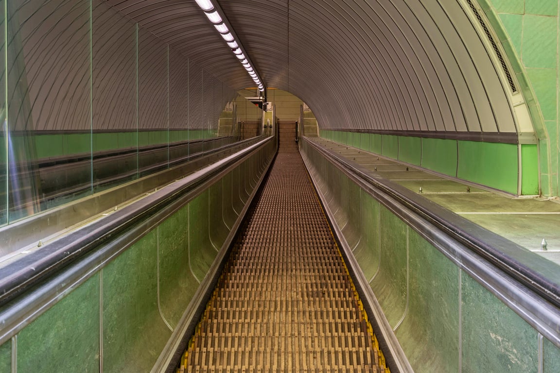 Looking down the Tyne foot tunnel escalator