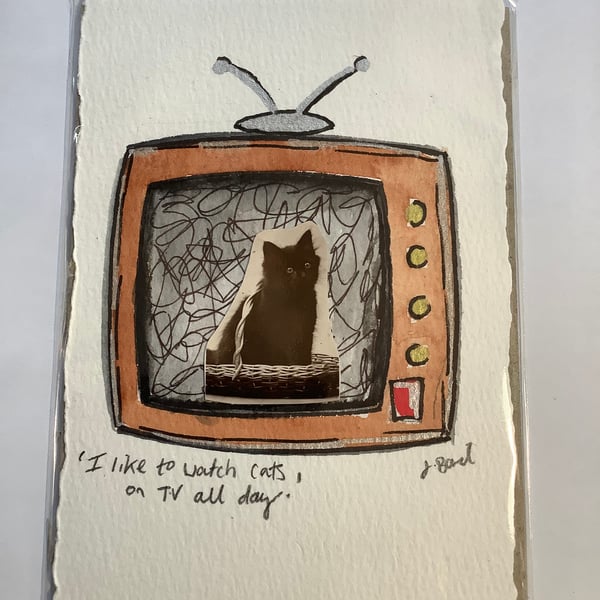 Cat on T.V. Original painting. Vintage. Cats. Wall art. 