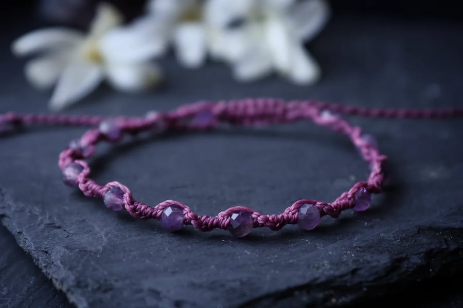 Women's bracelet , natural stone Amethyst, boho ,festival