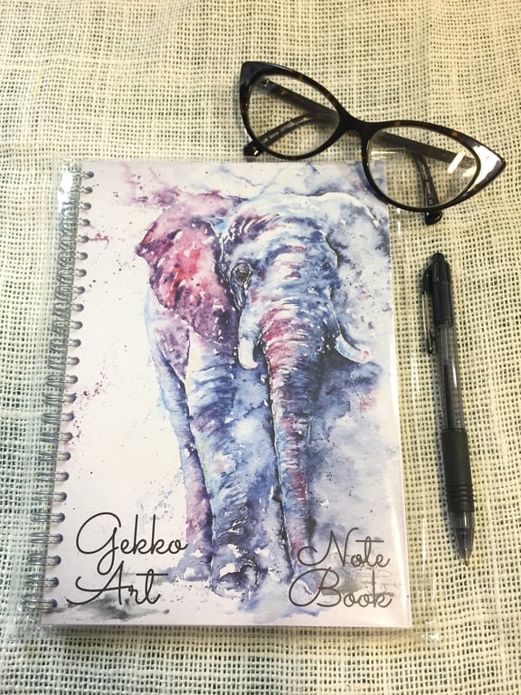 Elephant Notebook, Notepad, A5 Size, Spiral bound, Wildlife Art Notebook, Pad, J