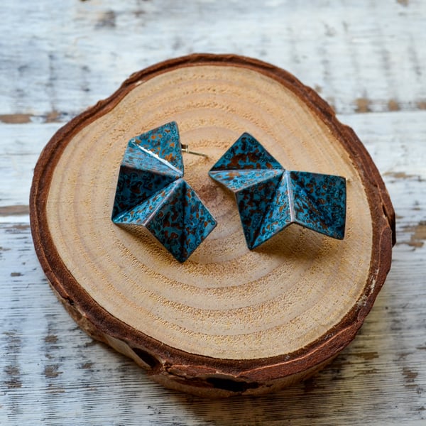 Folded copper origami stud earrings
