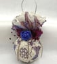 Lilac and Blue Christmas Bauble with Embroidered Lace and Flowers