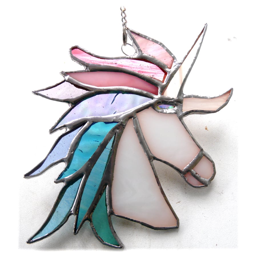 Unicorn Suncatcher Stained Glass Handmade 034 Pastel