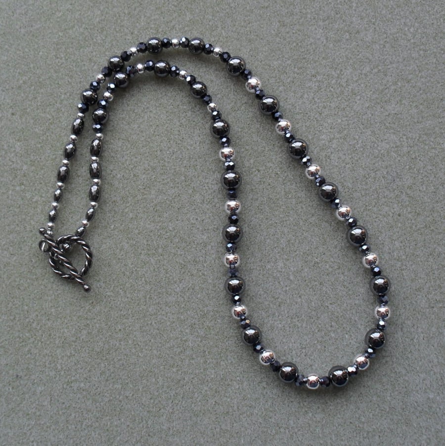 Haematite and Crystal Silver Plated Necklace 