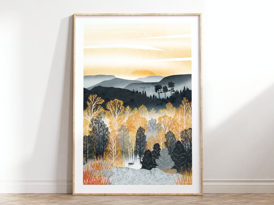 Golden Forest Illustrated Art Print 