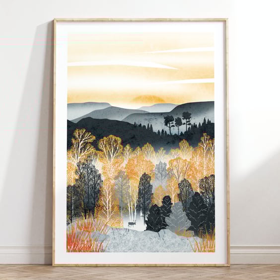 Golden Forest Illustrated Art Print 