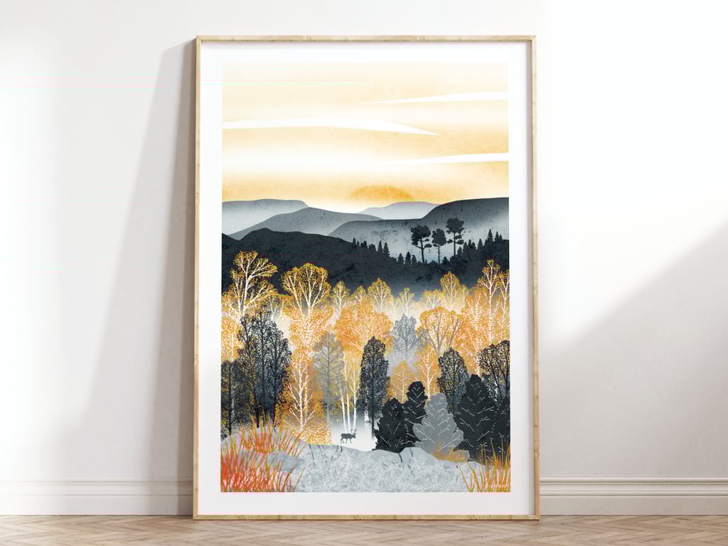 Golden Forest Illustrated Art Print 