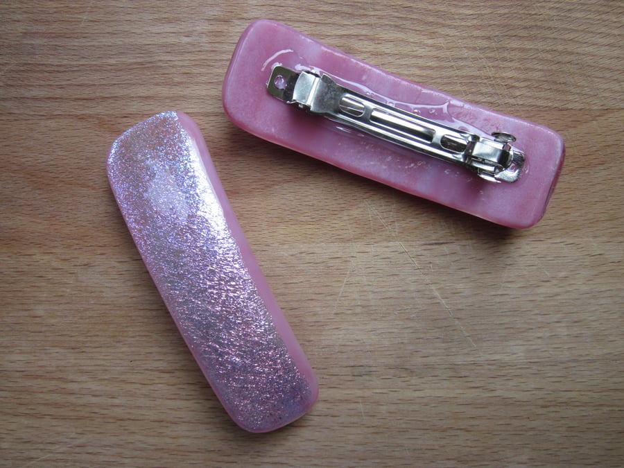 Handmade glass hair clip barrette - Pink Heaven