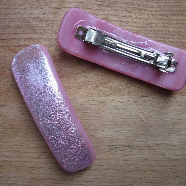 Handmade glass hair clip barrette - Pink Heaven