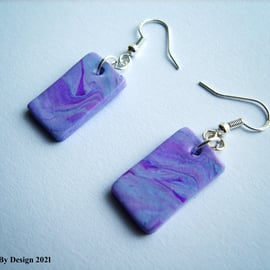 Sterling Silver and Polymer Clay Lilac Marbled Slab Earrings