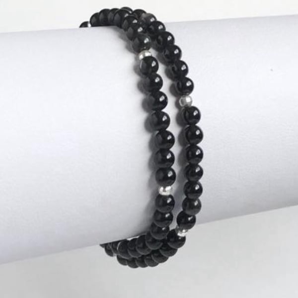 Black Obsidian Wrap Bracelet Choker