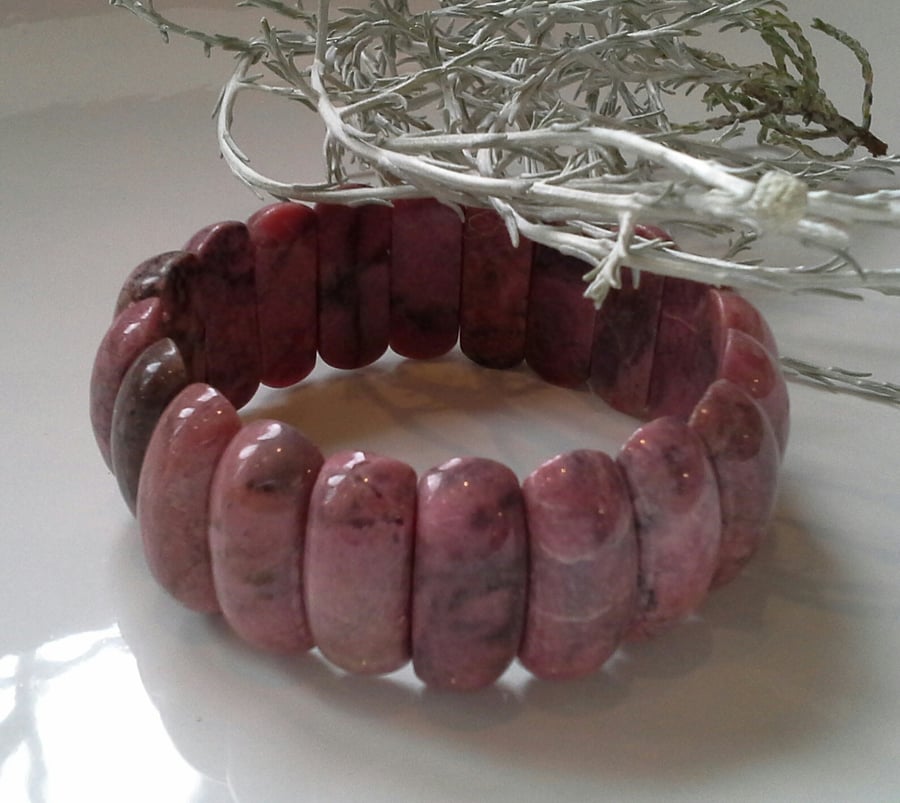 Rhodochrosite. Gemstone CHUNKY Elasticated Bangle