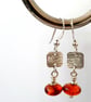 Textured Sterling Silver & Amber Small Drop Earrings  - Image 4