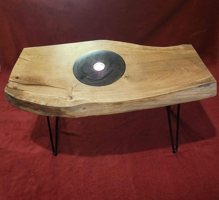 Oak resin tealight candle resin inlay coffee table