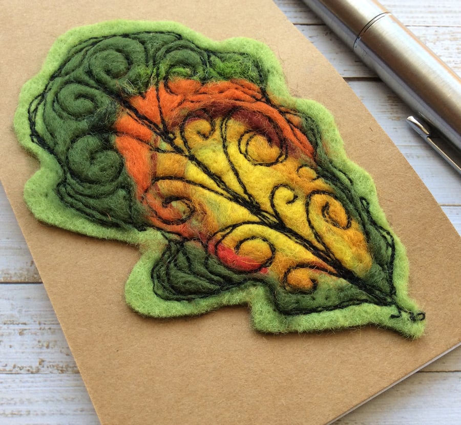 Embroidered leaf pocket notepad. 