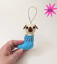 Felt Dog in a Stocking - Christmas Hanging Decoration - Super Seconds Festival - Image 1