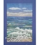 Waves on the beach original drawing, small seascape art, ocean wall art