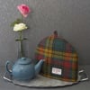 Harris Tweed tea cosy, teapot cover rose teal yellow fabric tea cozy.
