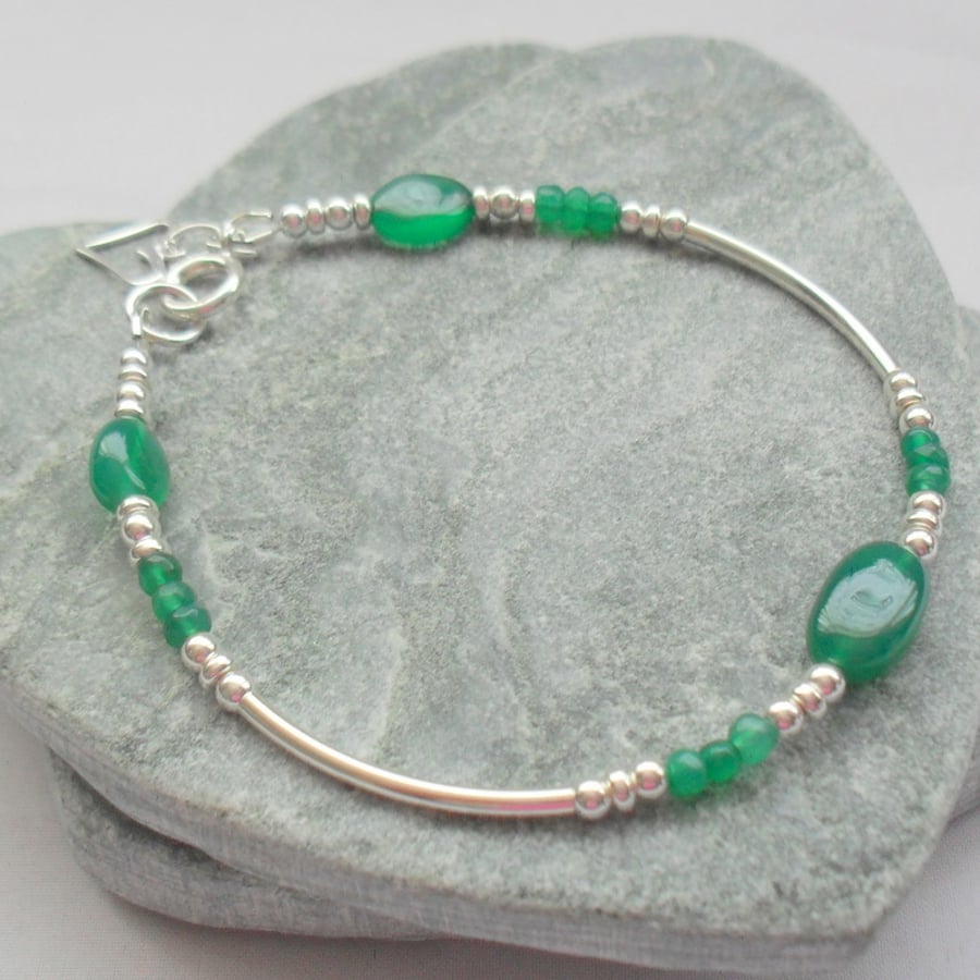 Green Onyx Sterling Silver Bracelet Stacker Bracelet