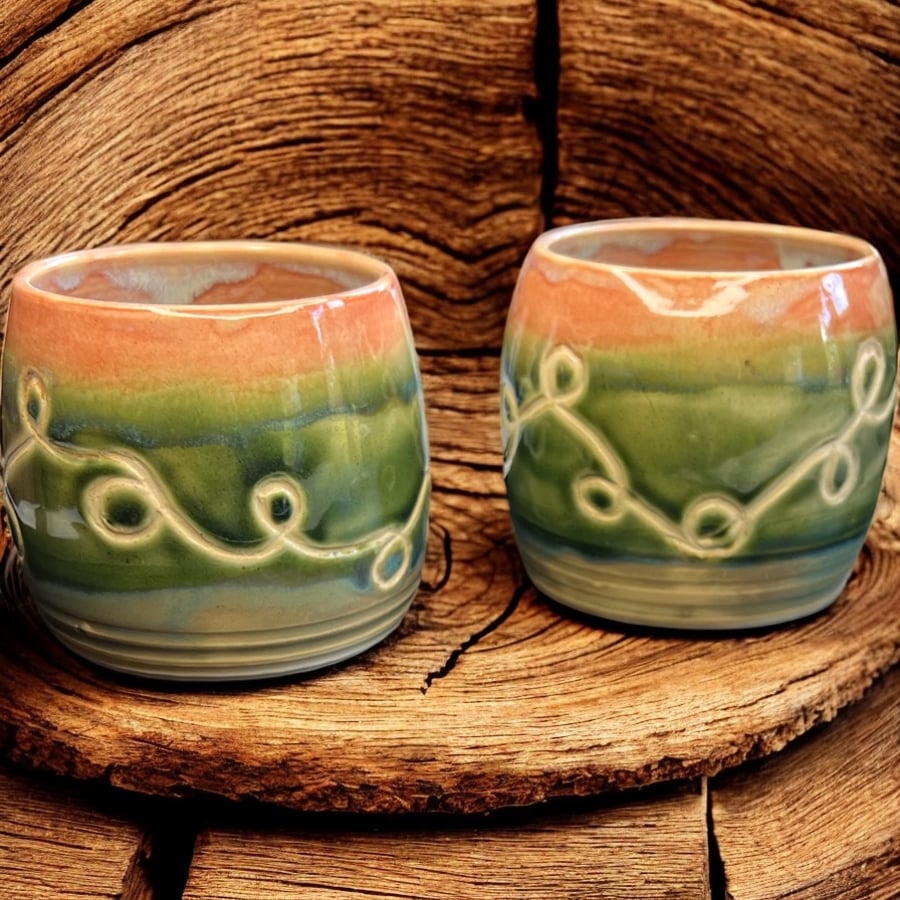 Set of 2 hand thrown beautiful tumblers.