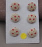 6 Tiny Handmade Cream and Red Heart Buttons - Image 2