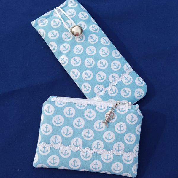 Seaside glasses case and coin purse set 184E