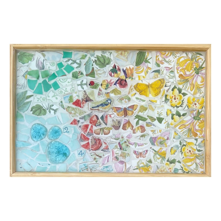 A beautiful resined tray, ice green to warm yellows, representing summertime.